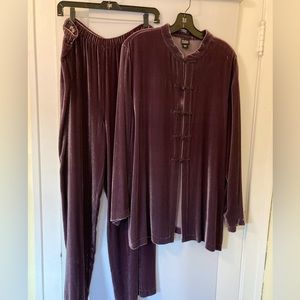 Eileen Fisher tunic top and stovepipe pants in rich amethyst.